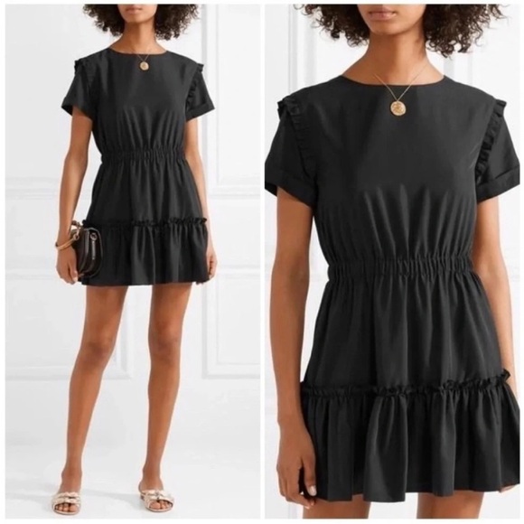 Alice + Olivia Garner Ruffle Mini Dress Black - Picture 1 of 10